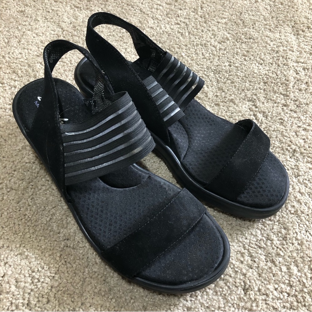 Skechers Rumblers Sci-Fi Women's Size 9 Black Wedge Sandals Shoes 38472